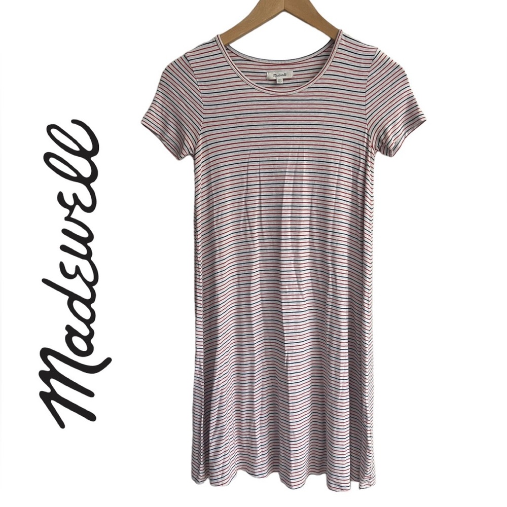 MADEWELL Striped Jersey Knit Swingy Tee Dress in Sacramento Stripe Size XXS